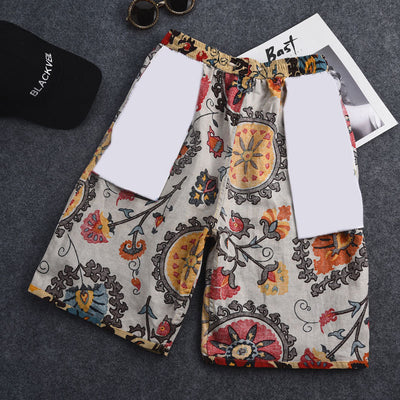 Summer New Cotton And Linen Printing Five-point Men&#039;s Beach Pants Casual Sports Loose Large Size Shorts Men&#039;s Thin Trend