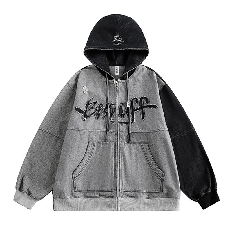 Irregular Stitching Hooded Denim Jacket Women