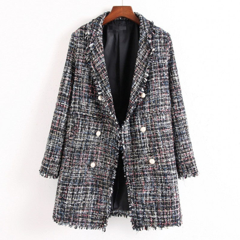 Fringed Check Plus Size Women Jacket