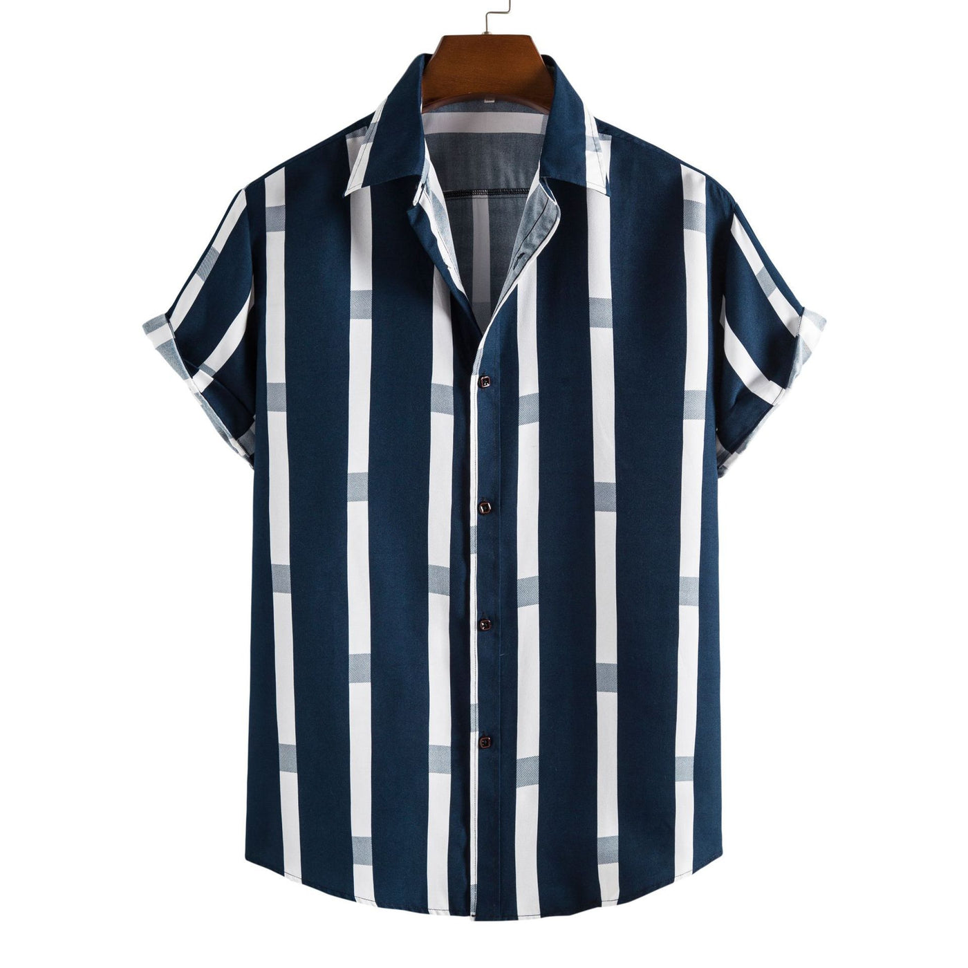 2021 Summer Foreign Trade New Men&#039;s Casual Short-sleeved Shirt Fashion Striped Loose Large Size Lapel Shirt