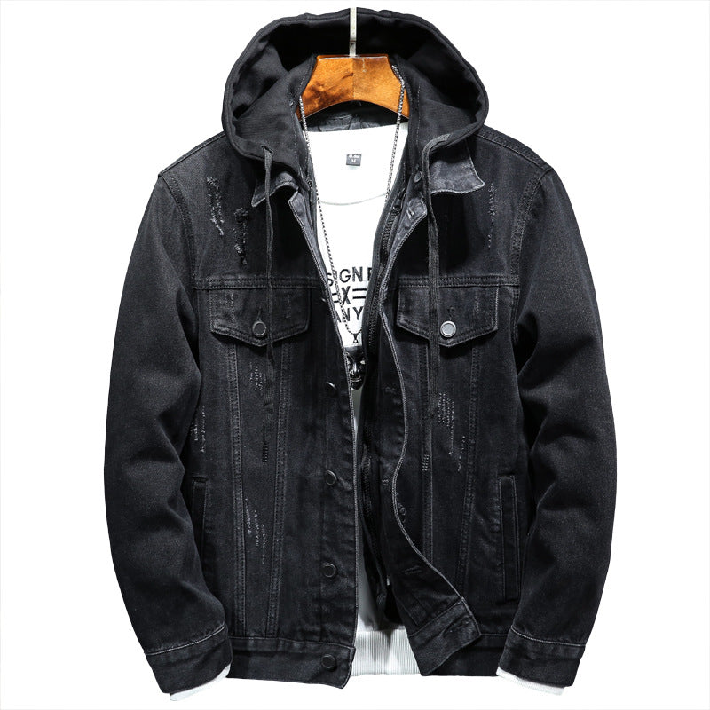 Black Fleece Denim Jacket Men&#039;s Winter Thickened Padded Jacket Men&#039;s Hooded Warm Top Casual Jacket Jacket