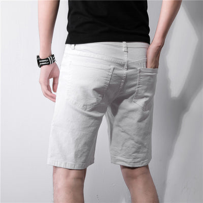 Summer White Denim Shorts Men&#039;s Five-point Pants Korean Version Trend Elastic Slim Casual Medium Pants Large Size Thin