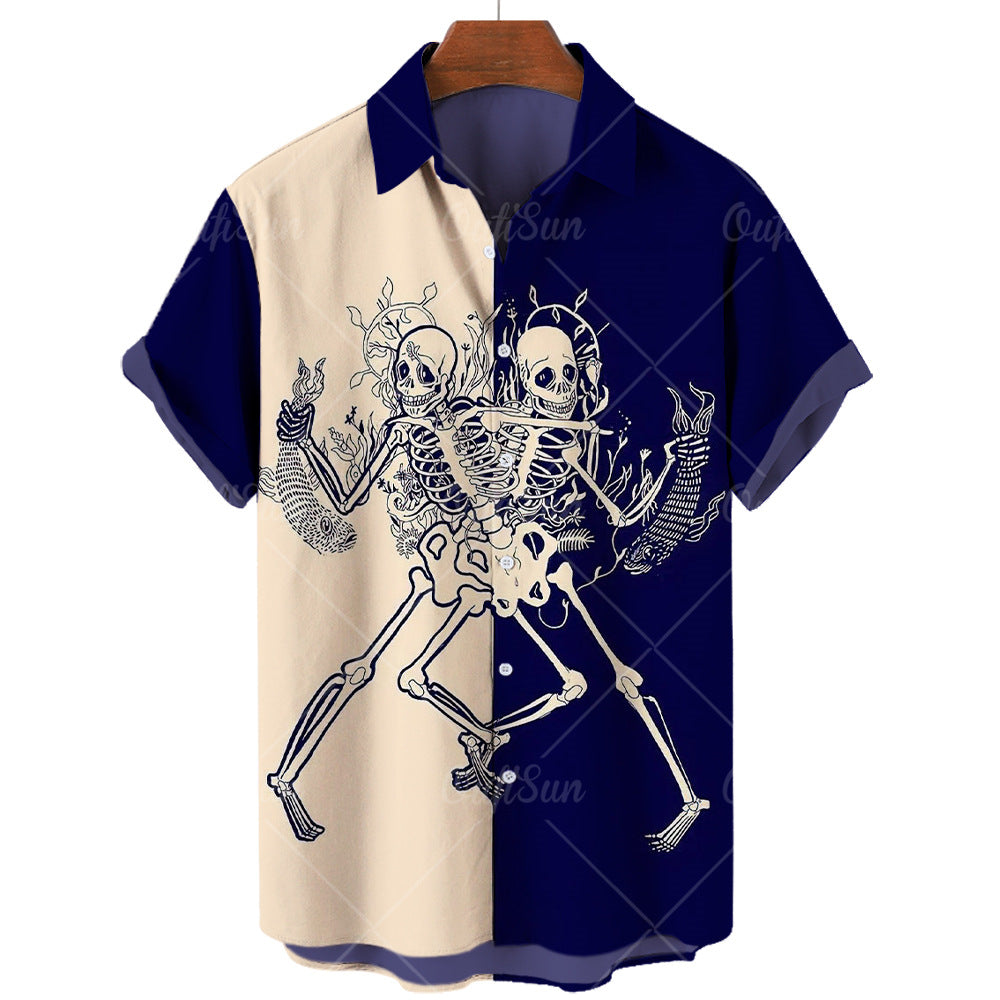 2022 New Fashion Summer Casual Skull Print Hawaiian Shirt Men&amp;amp;amp;amp;#039;s Vacation Seaside Trade