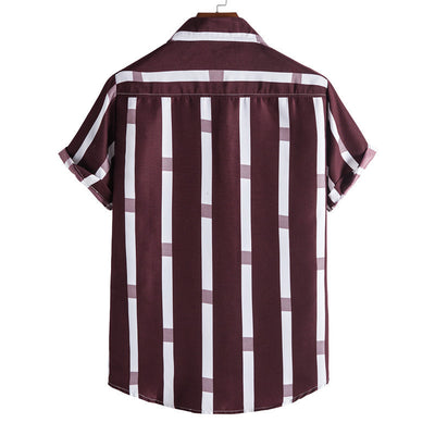 2021 Summer Foreign Trade New Men&#039;s Casual Short-sleeved Shirt Fashion Striped Loose Large Size Lapel Shirt