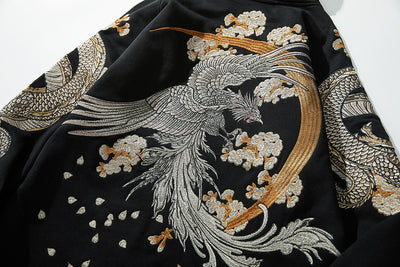 Four Mythical Beasts Shuanglong Suzaku Embroidered Hoodie