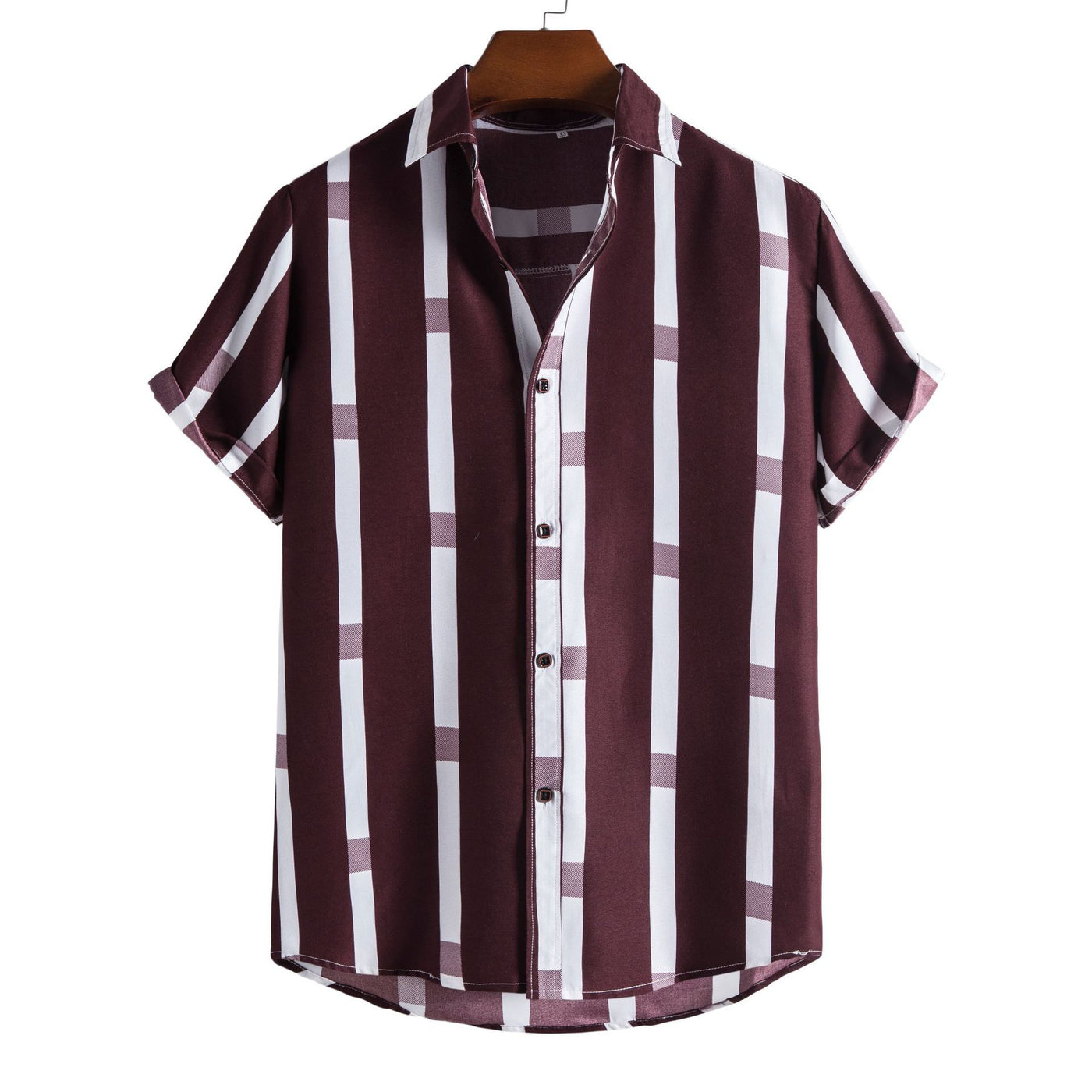 2021 Summer Foreign Trade New Men&#039;s Casual Short-sleeved Shirt Fashion Striped Loose Large Size Lapel Shirt