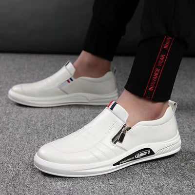 2022 Autumn New Men&amp;#039;s Shoes Breathable Leather Shoes Zipper Shallow Mouth Running Shoes Trendy Fashion Casual Sports Shoes Men