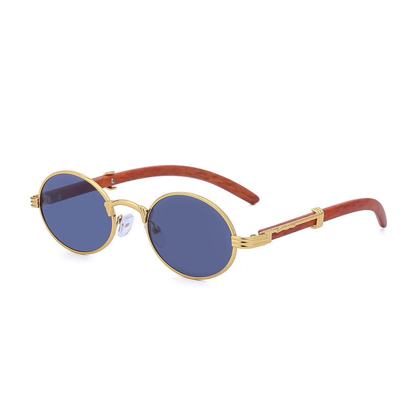 Retro Wood-like Sunglasses Small Round Frame